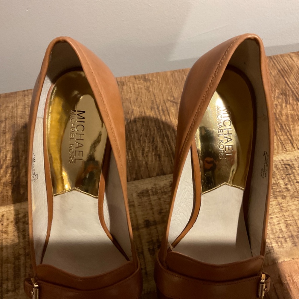 MICHAEL Michael Kors Tan LeatherBedford Platform Heels size 10 - Picture 2 of 12